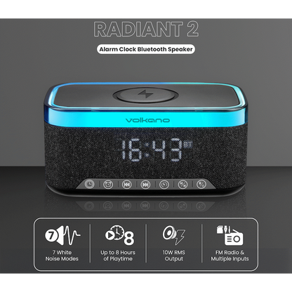 Volkano Radiant 2 Alarm Clock with Wireless Charging and Speaker - Black