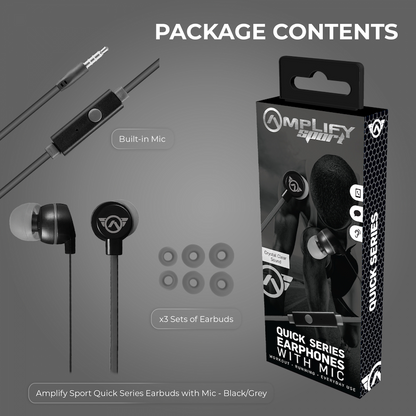 Amplify Sport Quick Series Earbuds with Mic - Black/Grey