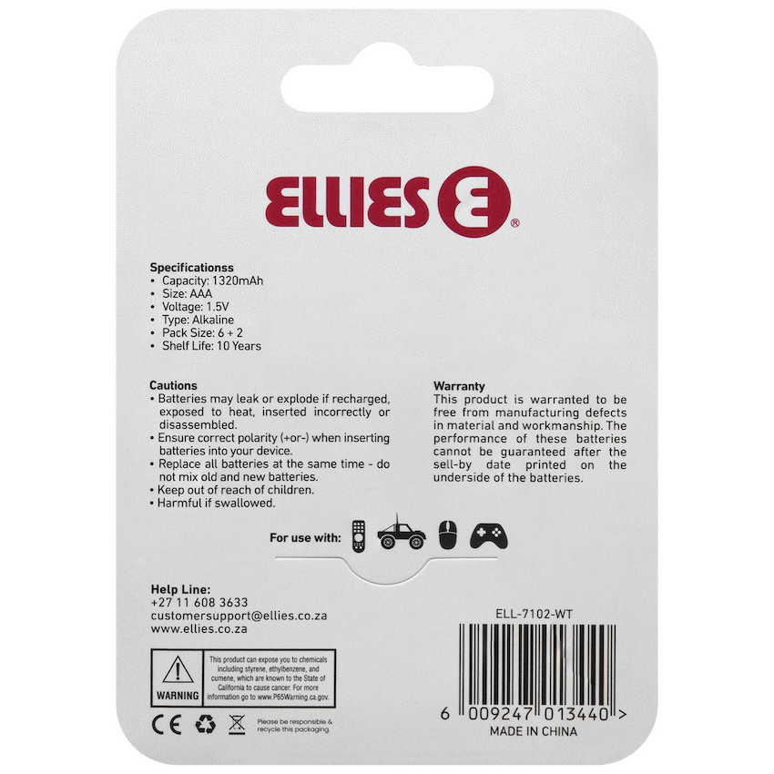 Ellies Ultra Series - Alkaline Batteries AAA 6 + 2 Pack - WT