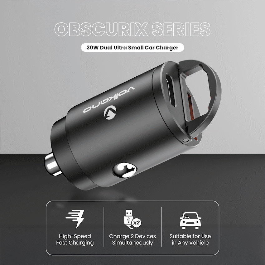 Volkano Obscurix Series 30w PD Dual USB-A and USB-C Ultra Small Car Charger