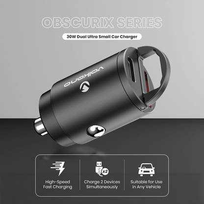 Volkano Obscurix Series 30w PD Dual USB-A and USB-C Ultra Small Car Charger