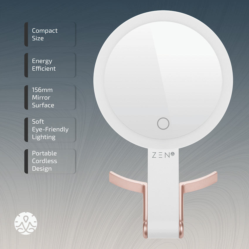 ZEN JestSet Series Portable Handheld LED Mirror - White