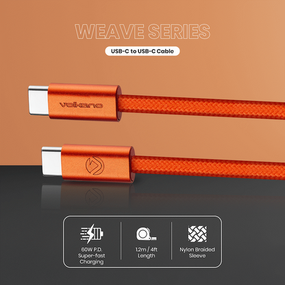 Volkano Weave Series 60w USB C to USB C 1.2m-Orange
