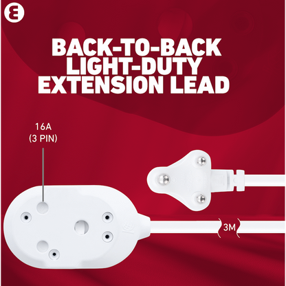 Ellies Back-to-Back Light-Duty Extension Lead - 3m