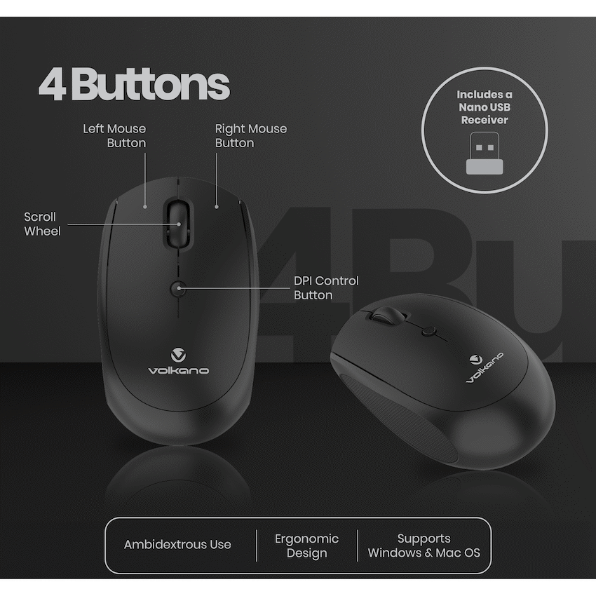 Volkano Talc Wireless Mouse - Black