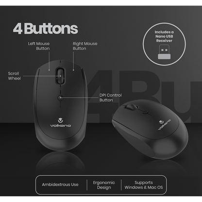 Volkano Talc Wireless Mouse - Black