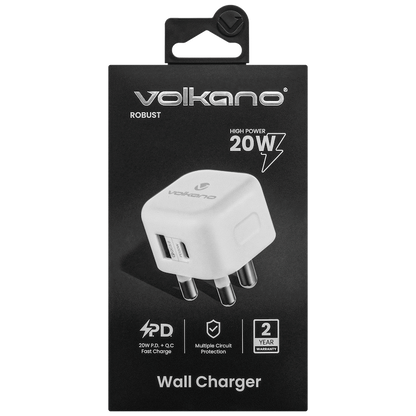 Volkano Robust Series 3-Pin SA to 20w PD + QC 3.0 Wall Charger