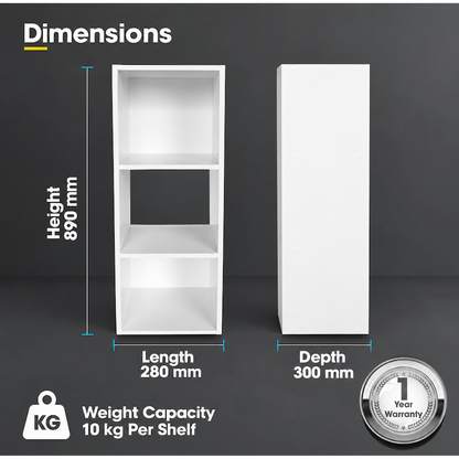 Everfurn Grayscale 3 Tier Bookshelf White, High Pressure Laminate