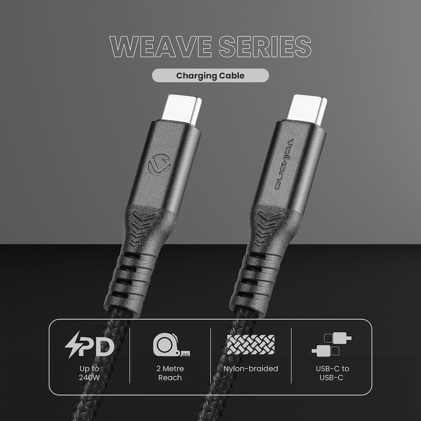Volkano Weave Series USB C to USB C 240W 20Gbps 2m-black
