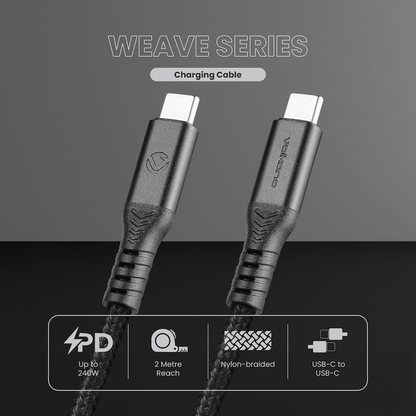 Volkano Weave Series USB C to USB C 240W 20Gbps 2m-black
