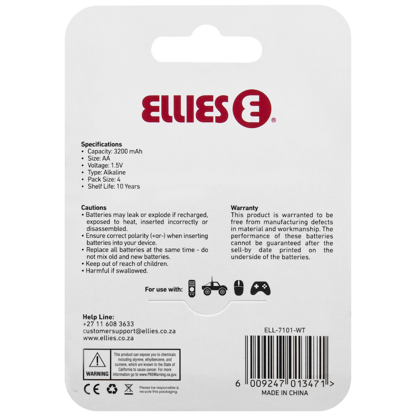 Ellies Ultra Series - Alkaline Batteries AA 4 Pack - WT