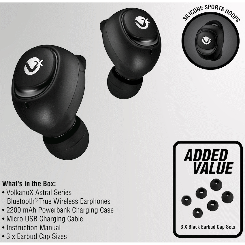 VolkanoX Astral Series True Wireless Earphones with Power Bank Charging Case - Black