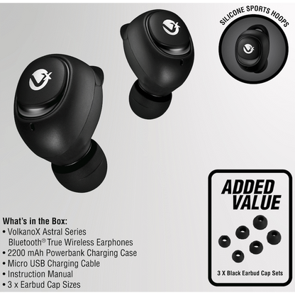 VolkanoX Astral Series True Wireless Earphones with Power Bank Charging Case - Black