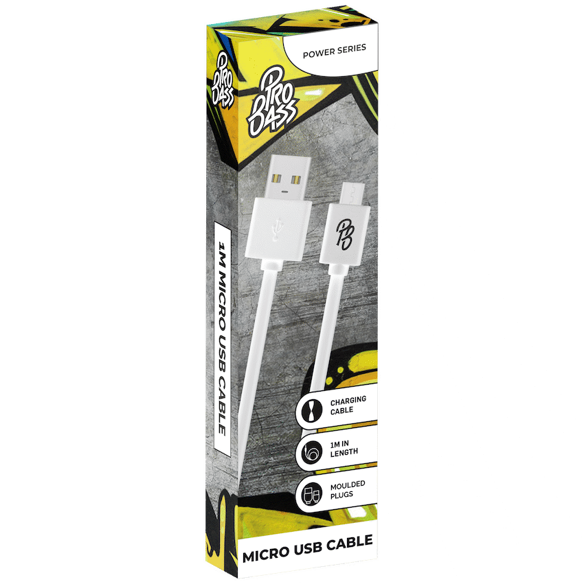 Pro Bass Power Series Boxed Round Micro USB Cable - White