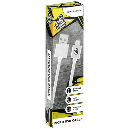 Pro Bass Power Series Boxed Round Micro USB Cable - White