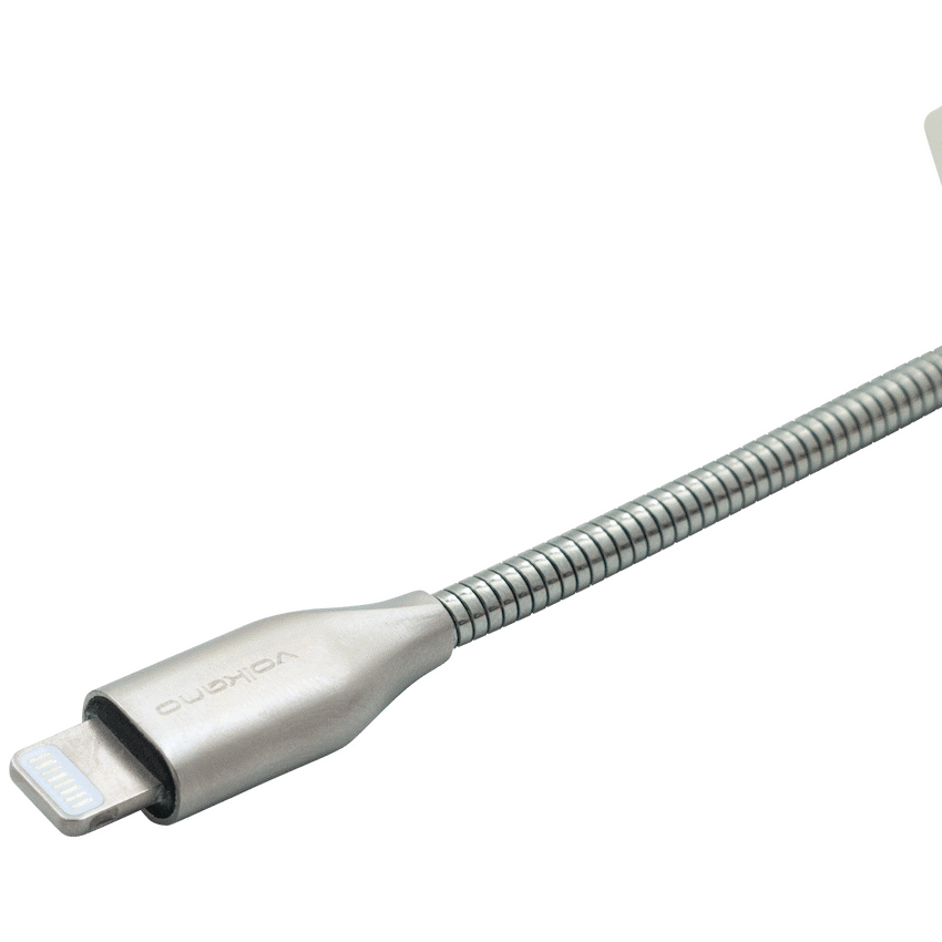 Volkano Iron Series Round Metallic Spring MFI Lightning Cable 1.2m - Silver