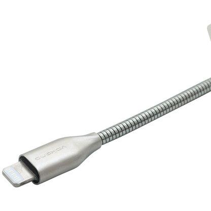Volkano Iron Series Round Metallic Spring MFI Lightning Cable 1.2m - Silver