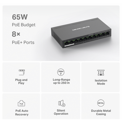 TP-Link Mercusys MS110P 10-Port 10/100Mbps Desktop Switch with 8-Port PoE+
