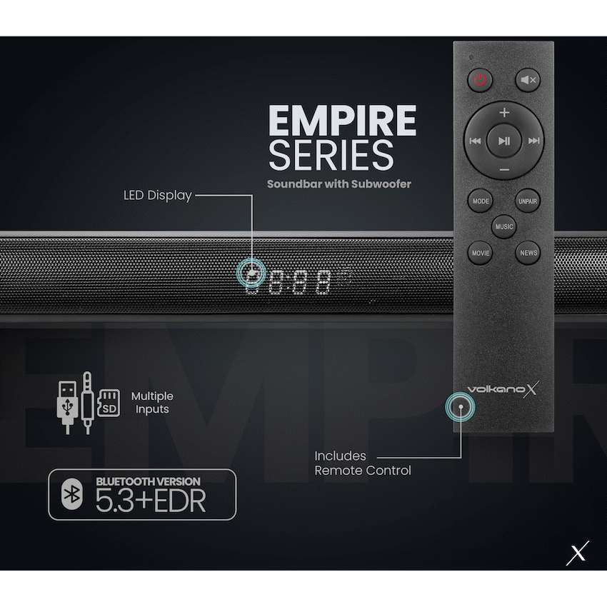 VolkanoX Empire 2.1 Soundbar with Wireless Sub-Woofer