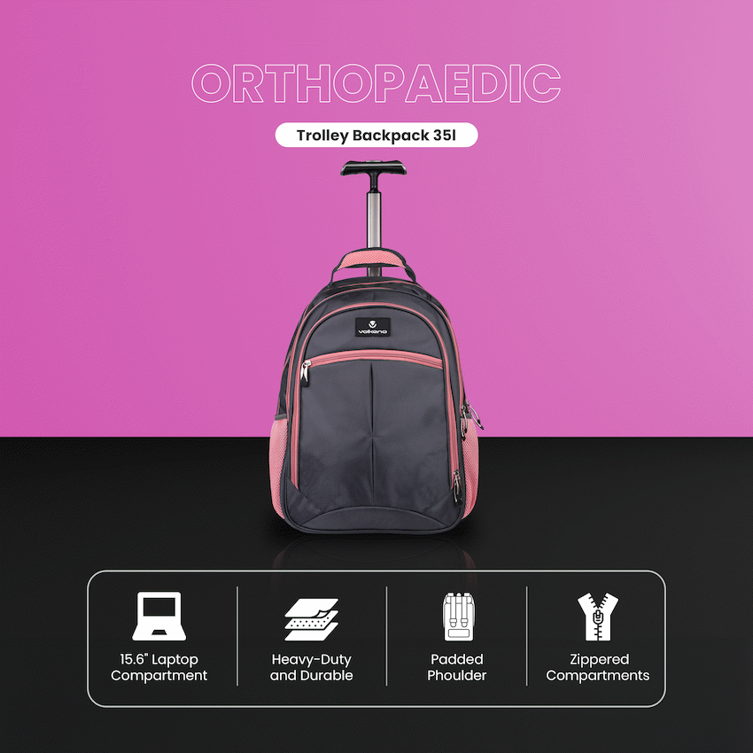 Volkano Orthopaedic Trolley Backpack 27L - Dark Grey/Pink