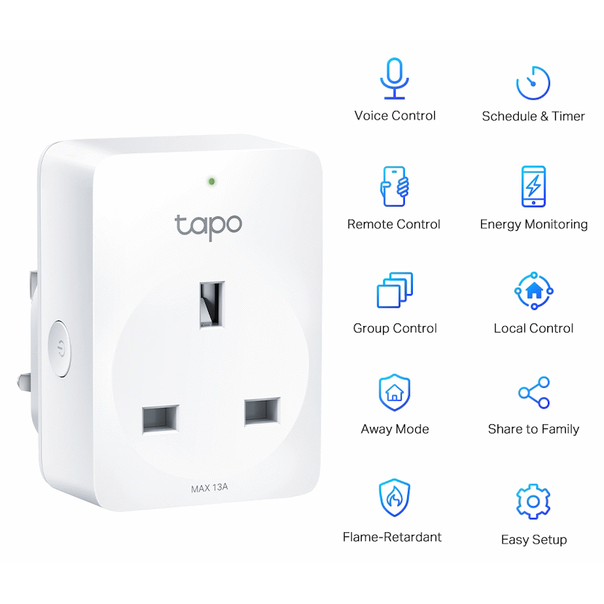 TP-Link Tapo P110 13A 2 Pin Shuco Smart Wi-Fi Plug, Power Monitoring