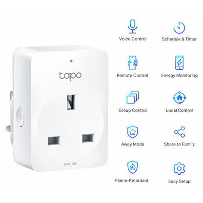 TP-Link Tapo P110 13A 2 Pin Shuco Smart Wi-Fi Plug, Power Monitoring