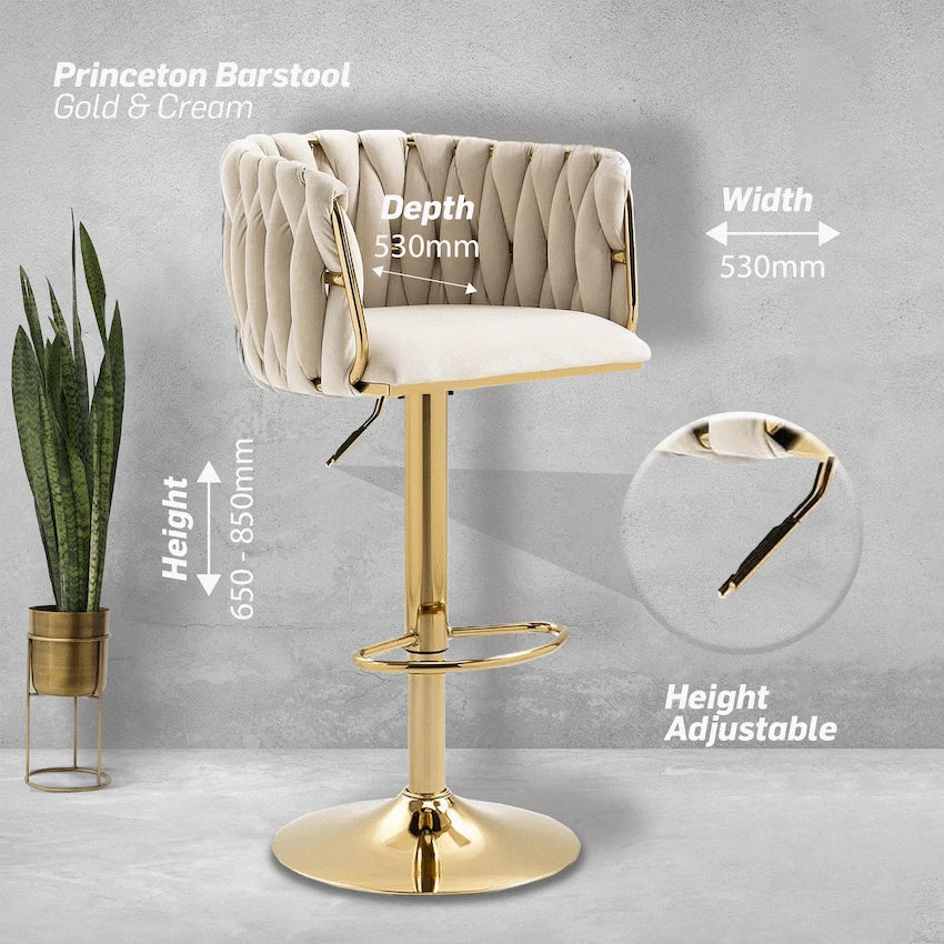 Everfurn Princeton Barstool - Gold & Cream
