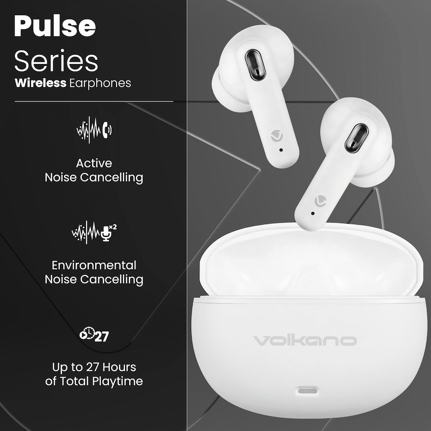 Volkano Pulse Series True Wireless Earphones with Charging Case - White