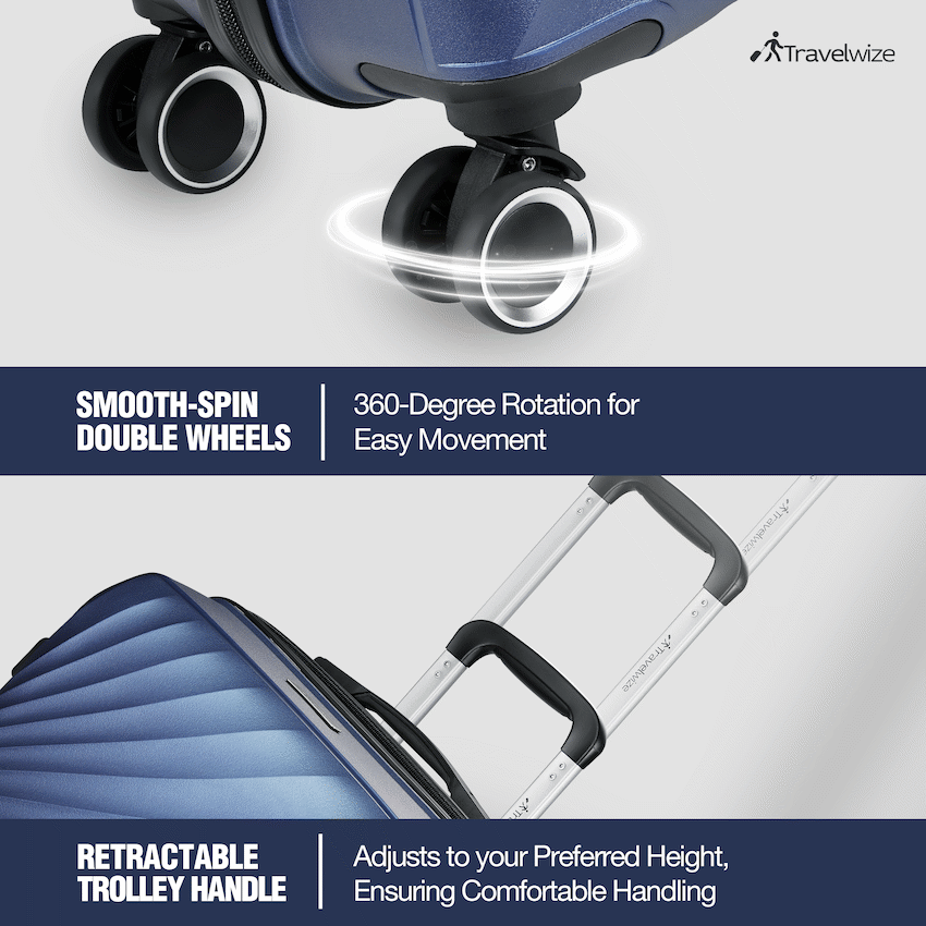 Travelwize Quartz PP 4-Wheels Spinner 3Pc Luggage Set Navy
