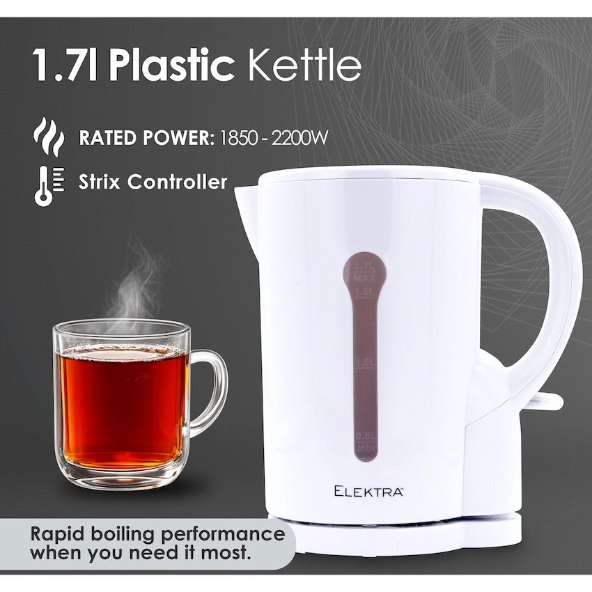 Elektra 1.7l Plastic Kettle - White - Cordless