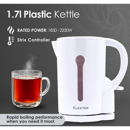Elektra 1.7l Plastic Kettle - White - Cordless