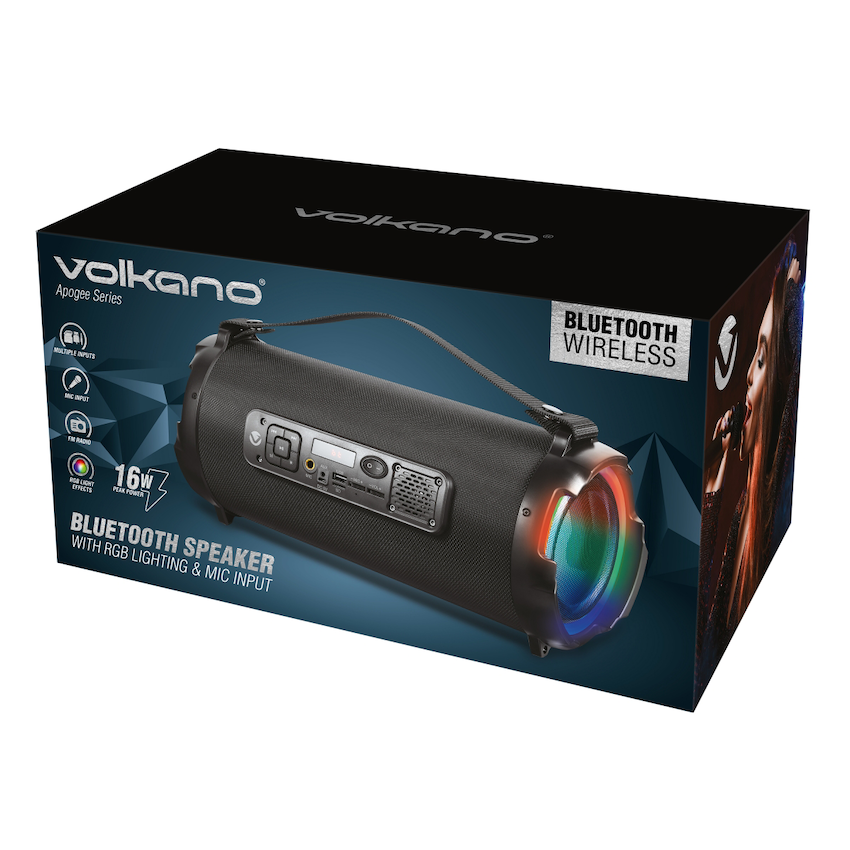 Volkano Apogee Series Bluetooth Speaker with RGB Lighting and Karaoke/Mic Input