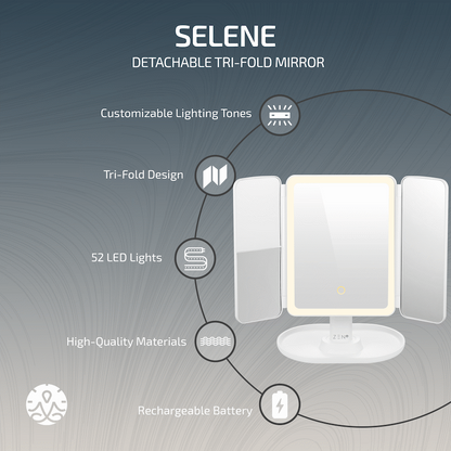 ZEN Selene Series Detachable Trifold Makeup Mirror - White
