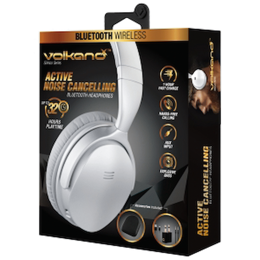 VolkanoX Silenco Series Active Noise Cancelling Bluetooth Headphones - Silver