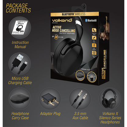 VolkanoX Silenco Series Active Noise-Cancelling Bluetooth Headphones - Black