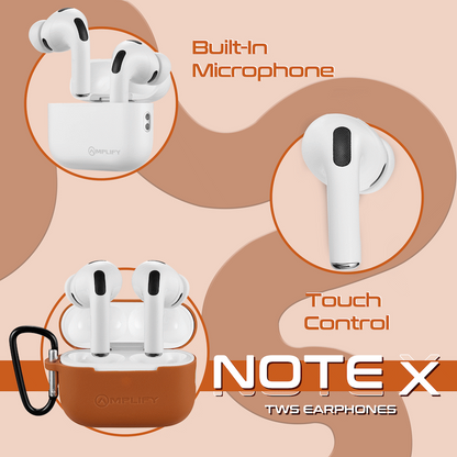 Amplify Note X 3 Series TWS Earphones - White Case + Orange Cover