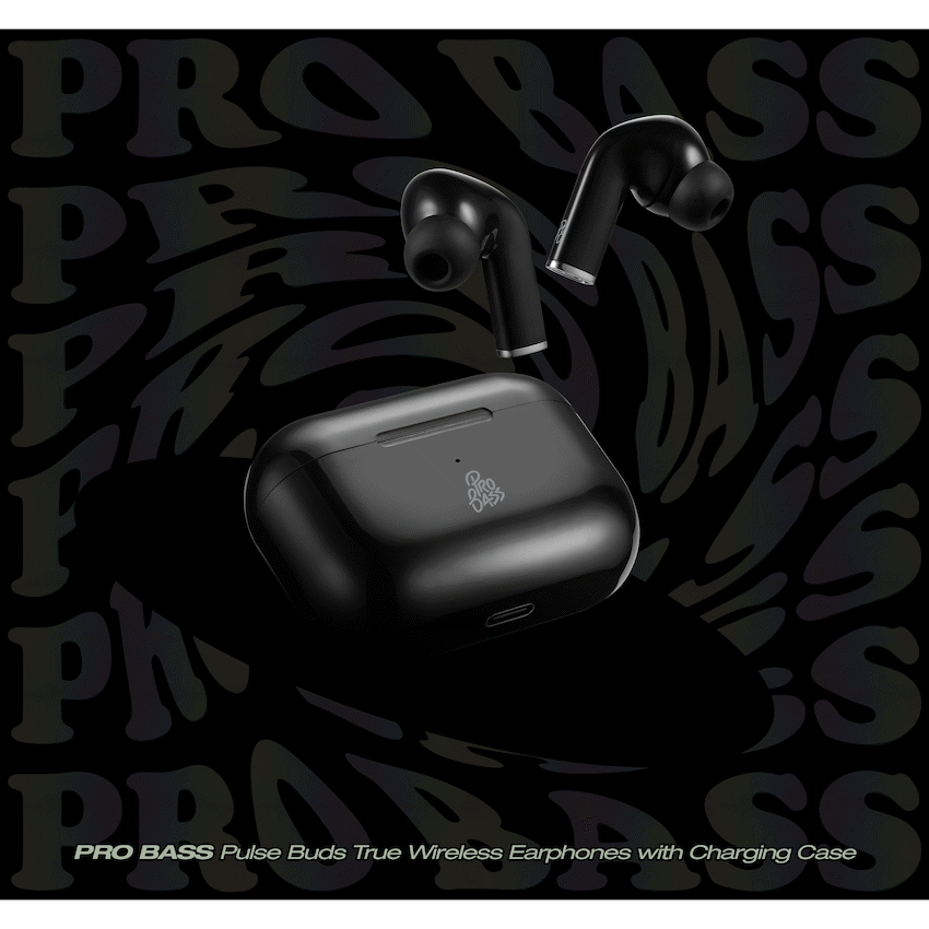 Pro Bass Pulse Buds True Wireless Earphones with Charging Case - Black