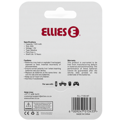 Ellies Ultra Series - Alkaline Batteries AAA 4 Pack -WT