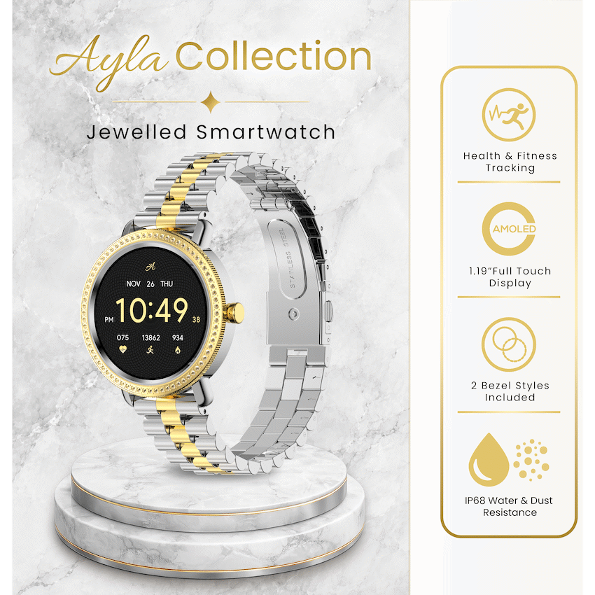 Volkano Ayla Collection Jewelled Smartwatch With 2 Colour Metal link strap