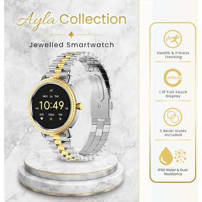 Volkano Ayla Collection Jewelled Smartwatch With 2 Colour Metal link strap