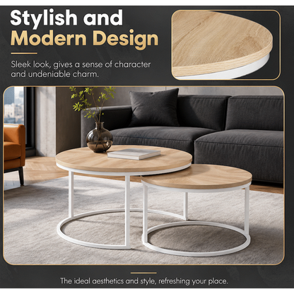 Everfurn Nile Nesting Coffee Table - Oak and White Frame