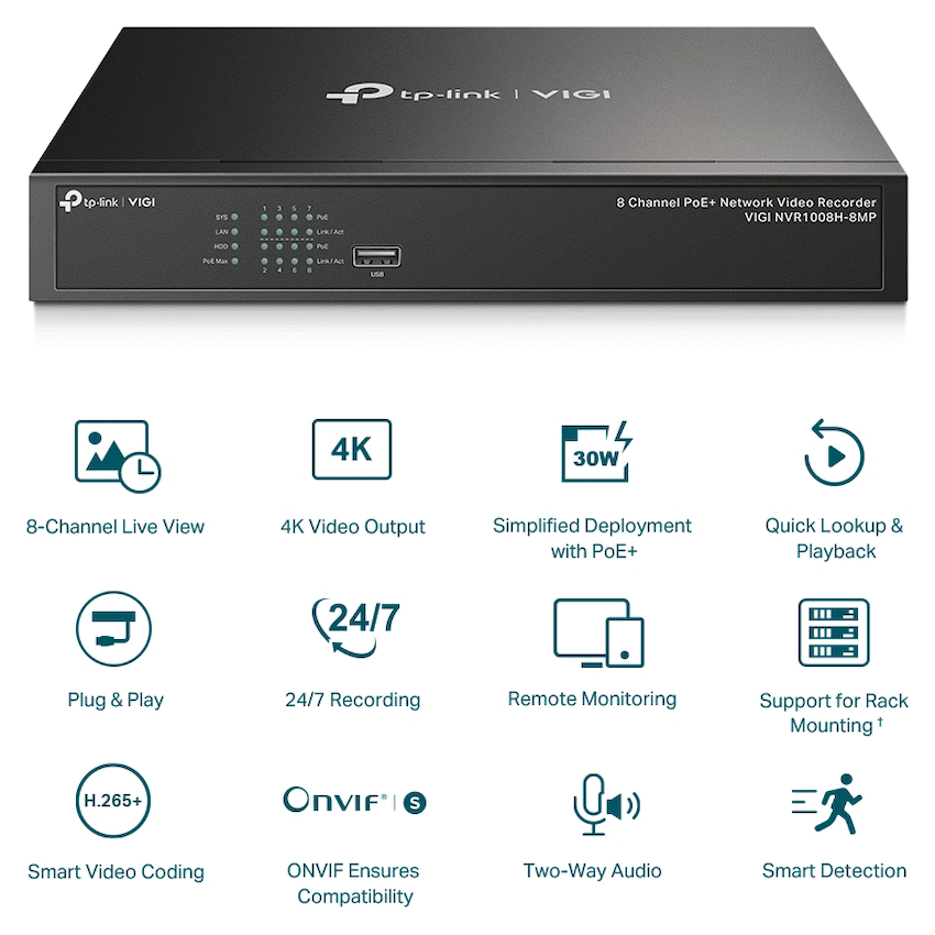 TP-Link Vigi NVR1008H-8MP 8 Channel PoE Network Video Recorder