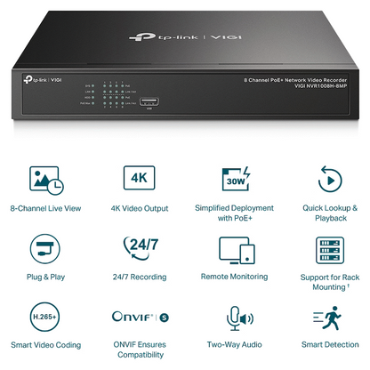 TP-Link Vigi NVR1008H-8MP 8 Channel PoE Network Video Recorder