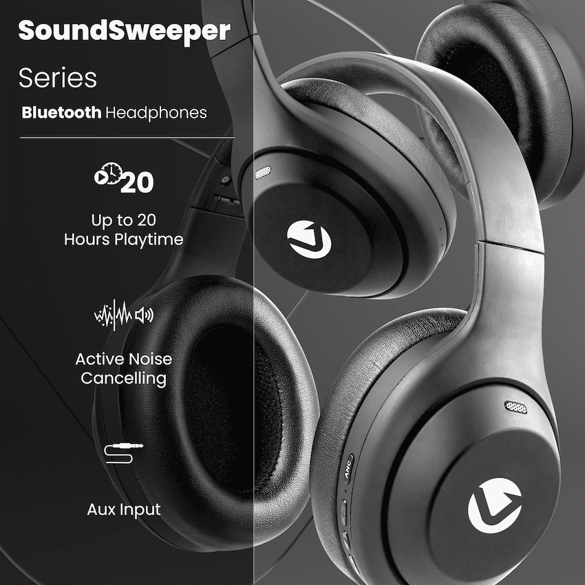 Volkano SoundSweeper Series Active Noise Cancelling bluetooth Headphones - Black