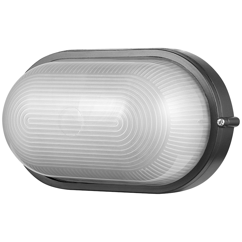 Ellies Illume Series - Large AC Oval Bulkhead - Aluminium  + Glass - E27 Base -BK