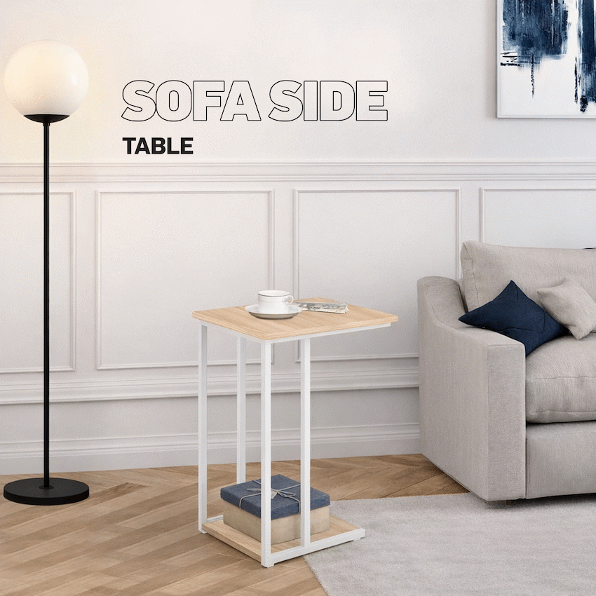 Everfurn Sofa Side Table - Oak and White