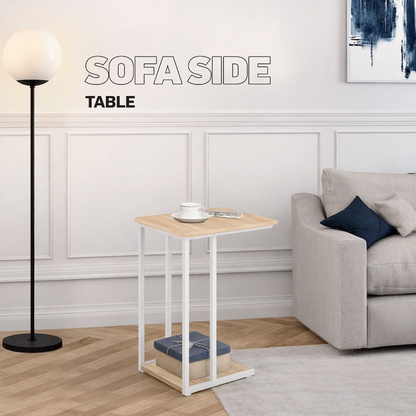 Everfurn Sofa Side Table - Oak and White
