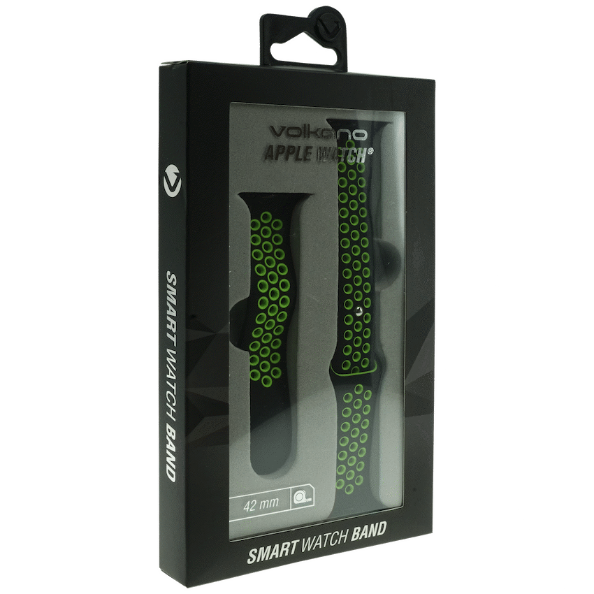 Volkano Smart Watch Band - Sport Silicone - iWatch 42mm - Black and Green - S/L
