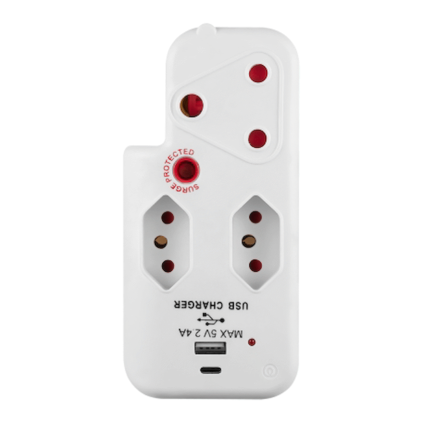 Ellies 3 Way Surge Adaptor with Type C + USB - WT