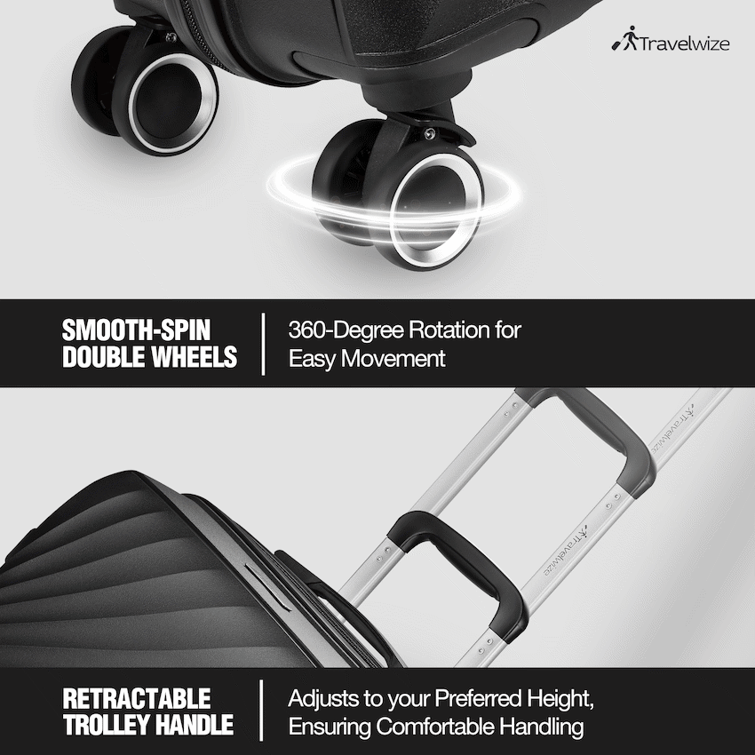 Travelwize Quartz PP 4-Wheels Spinner 3Pc Luggage Set Black